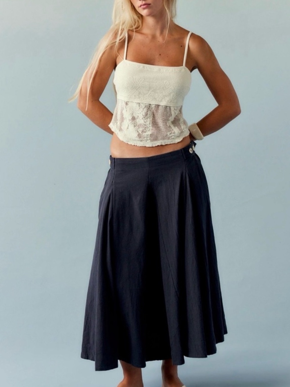 FREE PEOPLE MARGAUX MIDI black CIRCLE SKIRT SIZE M MSRP $78.00 NWT